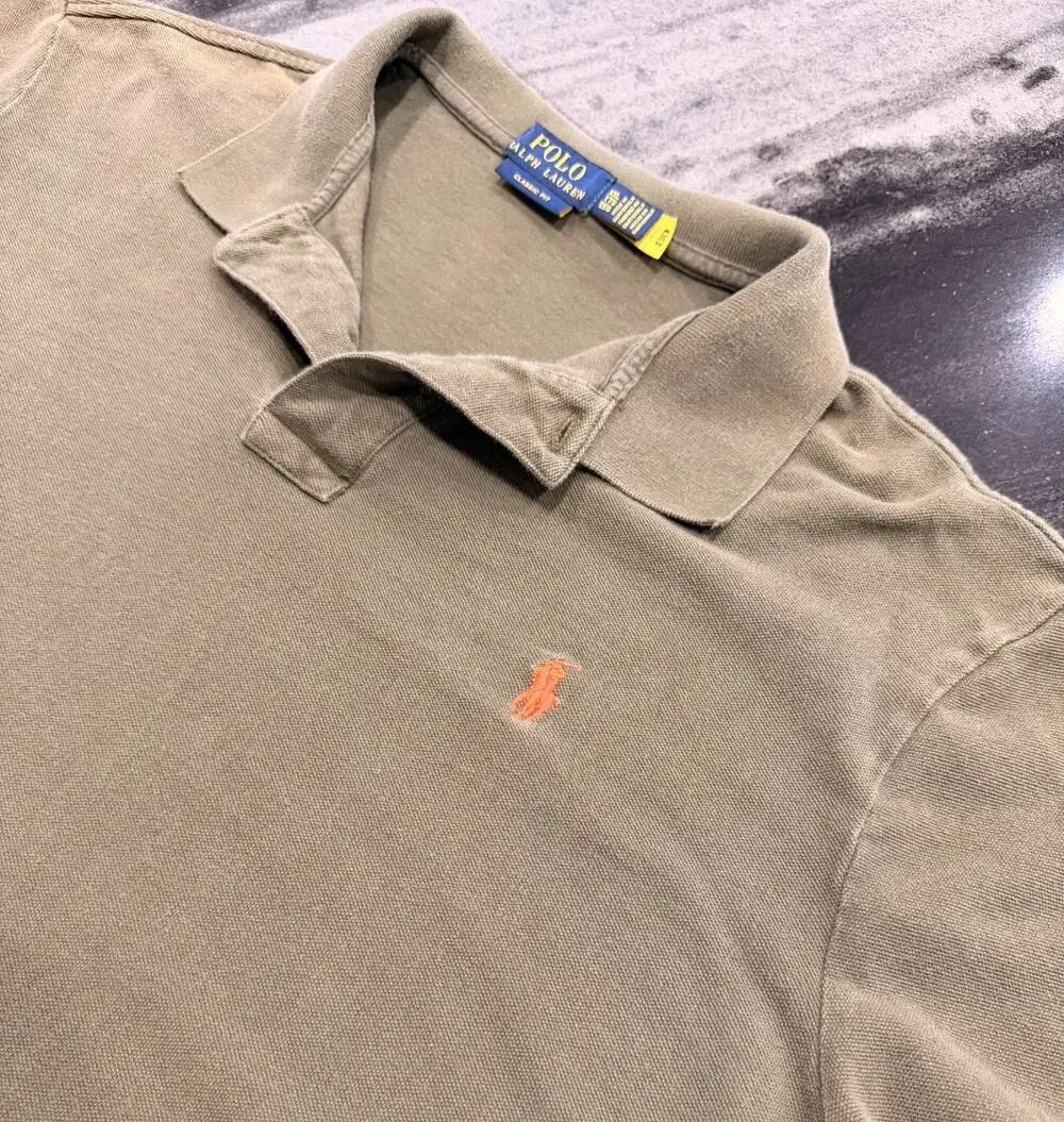 Polo Ralph Lauren Classic Fit Polo Shirt Mens XXL Olive Green Orange Pony Cotton